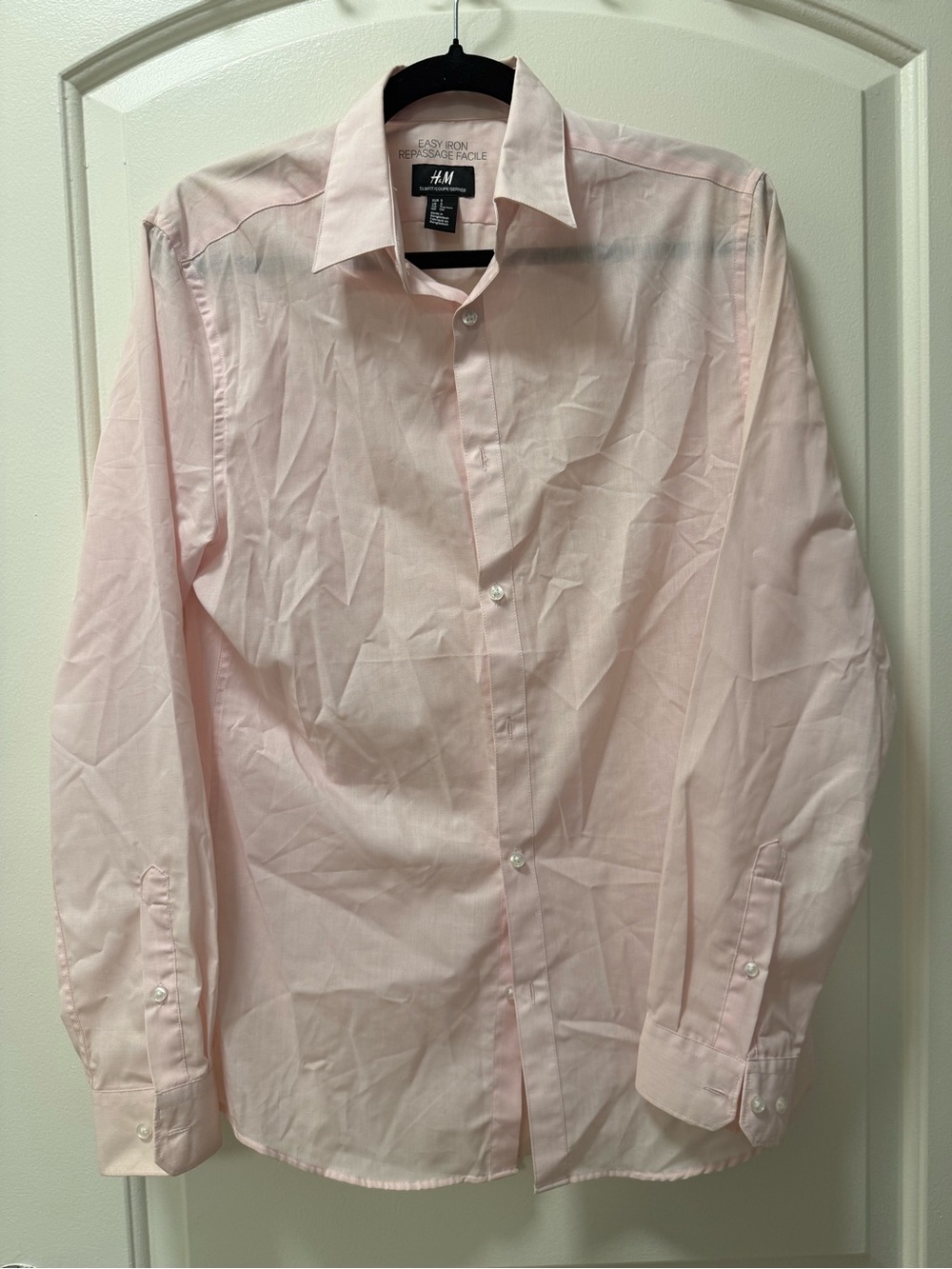 H&M Pale Pink Men's Dress Shirt - Tailored Button-Front